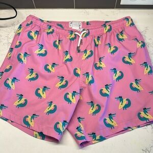 Bermies Pink Swim Shorts with Toucan Print